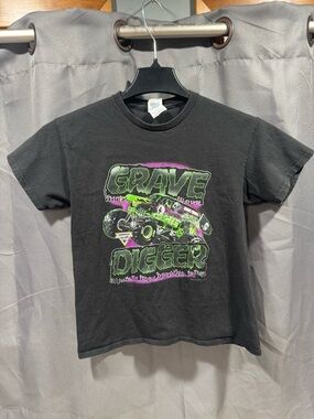Grave Digger Graphic Kids Tee - Black with Green & Purple Print